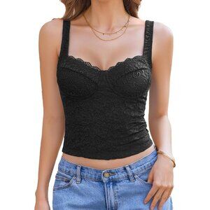 Lace Crop Top Women's Adjustable Strap Summer Tank Sweetheart Neck Small